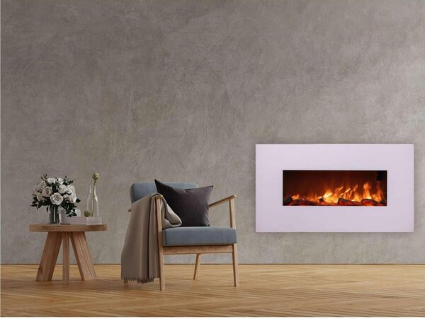 Caminetto Elettrico Da Parete MONTE BIANCO In Acciaio e Vetro Da 1500 W Dimensioni 98x13,8 x h 55 cm - Peso 17 kg programmabile per 7 giorni Effetto Fiamma Led Bianco