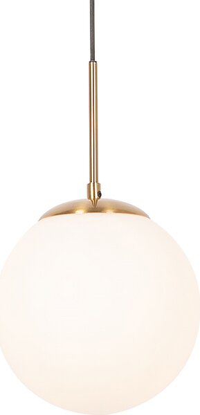 QAZQA - Lampada a sospensione Art Deco di design I Lampada a sospensione I Lampada a sospensione oro I Ottone con vetro opalino - Flore I Soggiorno I Camera da letto - Sfera in acciaio I Sferica I Allungata - LED adatto E27