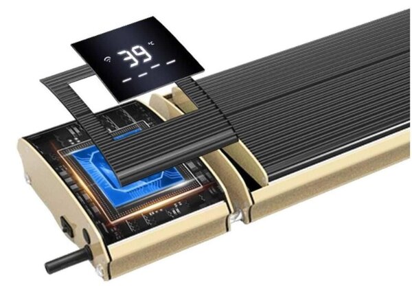 Riscaldatore a infrarossi ONDE LUNGHE Con App TUYA collegabile ALEXA riscalda 10 metri quadri Dimensioni 111x19xh6,7 cm con vetro x l'estero e telecomando