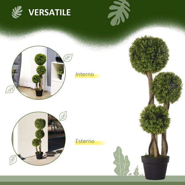 HOMCOM Pianta di Bosso Artificiale a 3 Sfere con Vaso Incluso e Fondo Rinforzato, Altezza 90 cm|Aosom