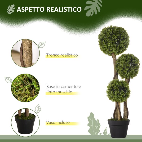 HOMCOM Pianta di Bosso Artificiale a 3 Sfere con Vaso Incluso e Fondo Rinforzato, Altezza 90 cm|Aosom