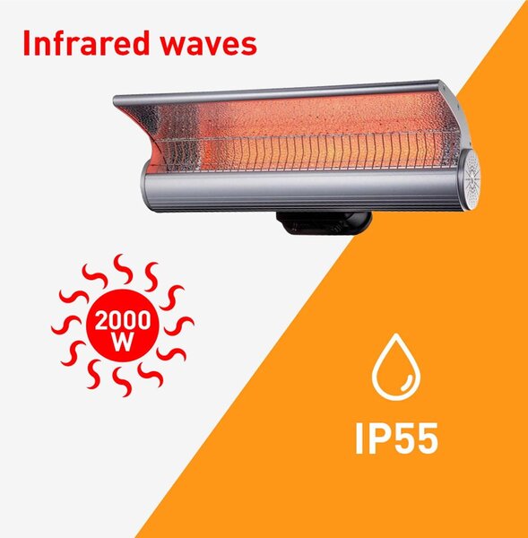 Stufa Infrarossi palpebra da Parete 2000 Riscaldatore Riflettente Parete 60,2x25xh 12 cm - peso 3,8 kg 2000 W Timer 1 a 13 ore con telecomando