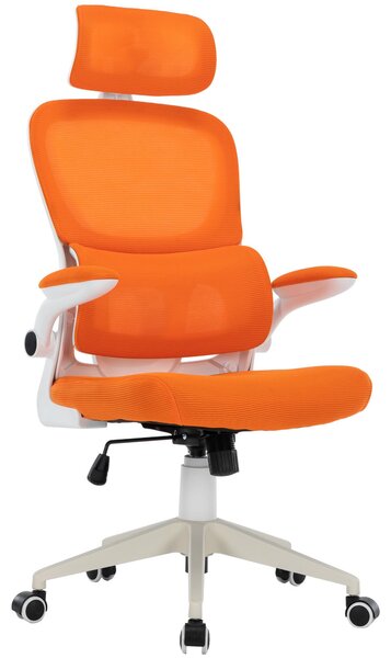Sedia da ufficio flessibile in un moderno look a rete sedia da scrivania ergonomica con supporto cervicale e lombare sedia da gioco con schienale in rete traspirante e funzione dondolo ,Colore:Bianco/Arancione