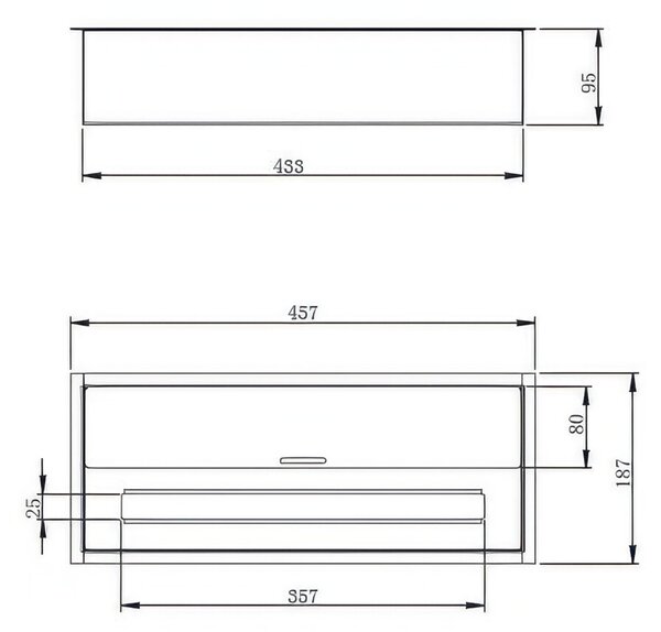 Bruciatore per camino a bioetanolo biocamino in acciaio inox 3,5 lt Dimensioni 45,7x18,7x h9,5 cm