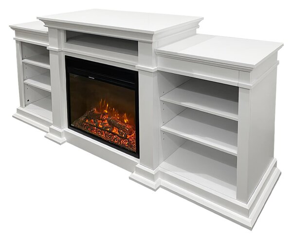 Camino elettrico caminetto da terra BIDEN in legno Bianco Dimensioni 179x48 x h85 cm- peso 62 kg, Volume riscaldabile: 30 m2