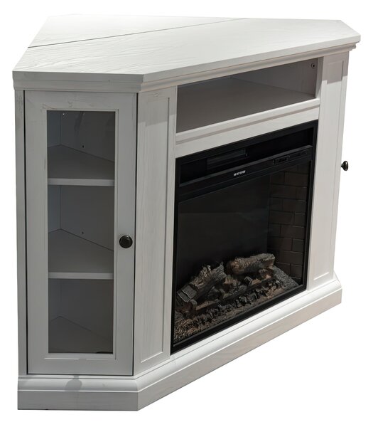 Camino elettrico caminetto da terra ad angolo MADISON in legno Bianco L126 x P78 x H83