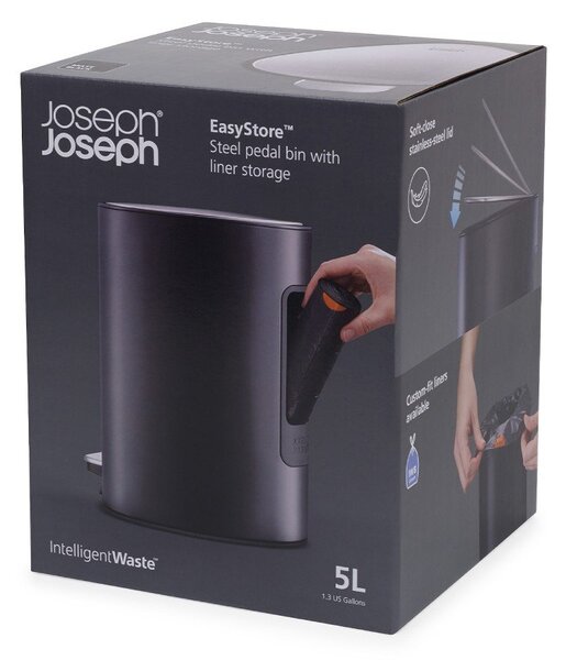 Cestino per la spazzatura nero opaco in acciaio con pedale 5 l EasyStore Luxe – Joseph Joseph