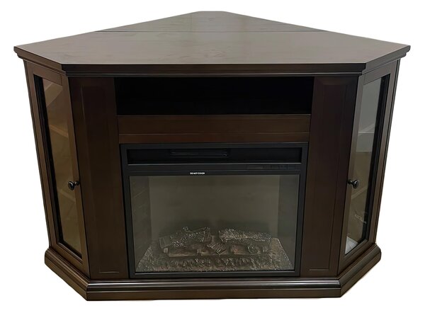 Camino elettrico caminetto da terra ad angolo MADISON in legno Noce L126 x P78 x H83