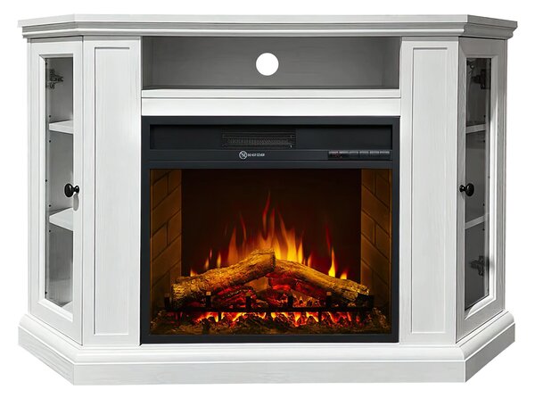 Camino elettrico caminetto da terra ad angolo MADISON in legno Bianco L126 x P78 x H83