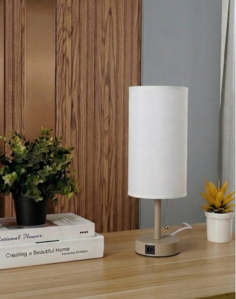 Brilagi - Lampada da tavolo con porta USB TABLON 1xE27/25W/230V beige/bianco