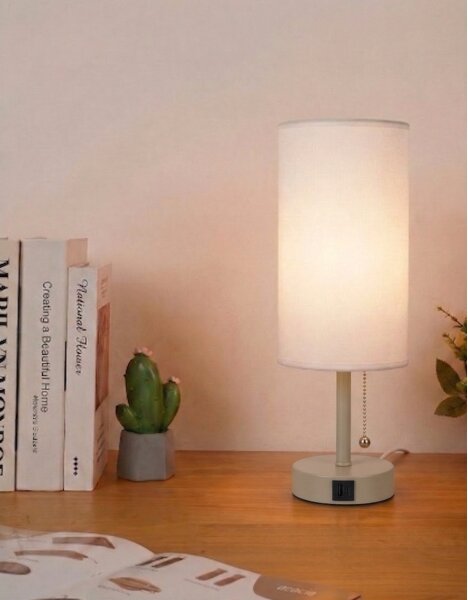 Brilagi - Lampada da tavolo con porta USB TABLON 1xE27/25W/230V beige/bianco