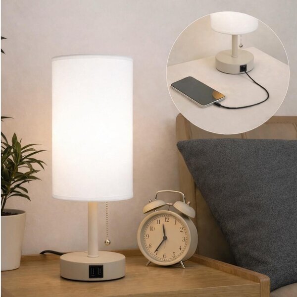 Brilagi - Lampada da tavolo con porta USB TABLON 1xE27/25W/230V beige/bianco