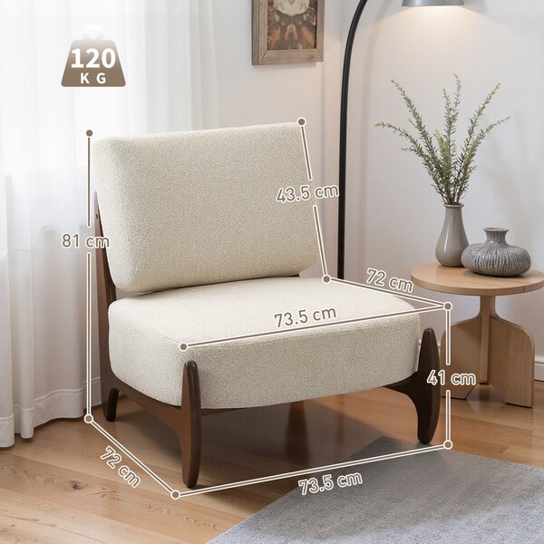 HOMCOM Poltrona da salotto in chenille, con cuscino spesso e seduta imbottita, 72 x 73,5 x 81 cm, Crema | Aosom Italy