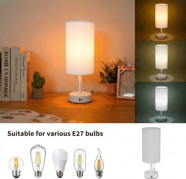 Brilagi - Lampada da tavolo con porta USB TABLON 1xE27/25W/230V bianca