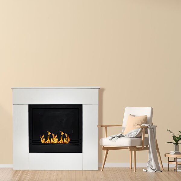 Camino a bioetanolo da terra in legno bianco Made in Italy Michelangelo 96x36x90h Superficie riscaldata: fino a 30 mt2