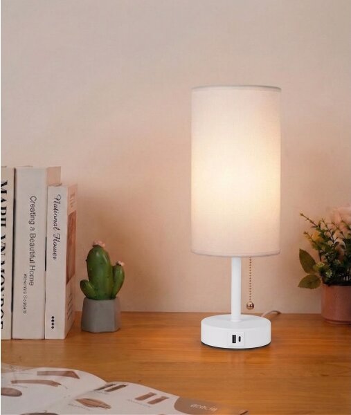 Brilagi - Lampada da tavolo con porta USB TABLON 1xE27/25W/230V bianca