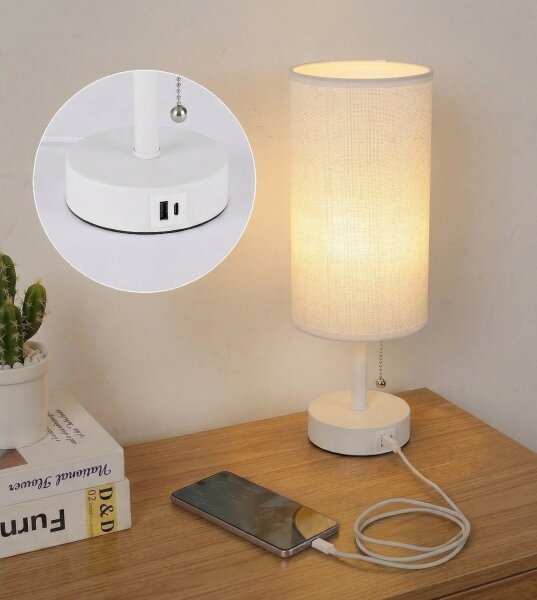 Brilagi - Lampada da tavolo con porta USB TABLON 1xE27/25W/230V bianca