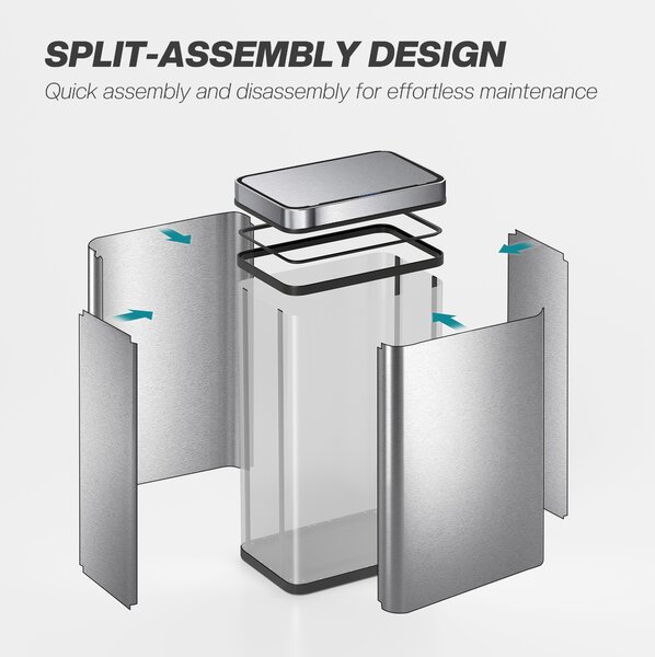 HOMCOM Cestino con sensore 60 L, coperchio automatico, acciaio inox, versatile, colore argento | Aosom Italy