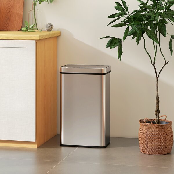 HOMCOM Cestino con sensore 60 L, coperchio automatico, acciaio inox, versatile, colore argento | Aosom Italy