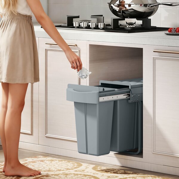 HOMCOM Cestino sotto lavello con 2 contenitori per riciclaggio estraibili da 20L+10L Grigio | Aosom Italy