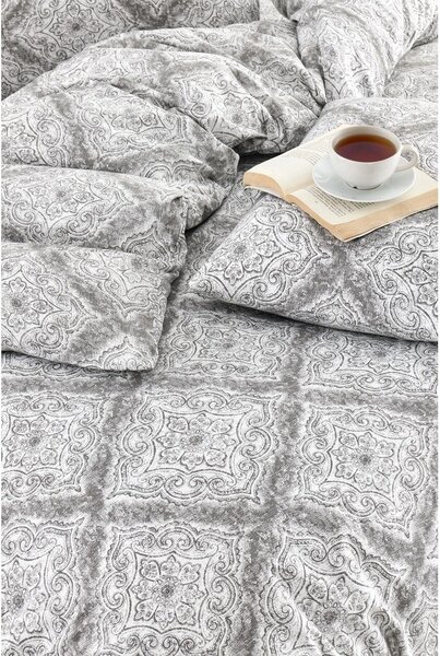 Set copripiumino e federa grigio per letto matrimoniale o esteso con lenzuolo incluso/4 pezzi 200x220 cm Geometric – Mila Home
