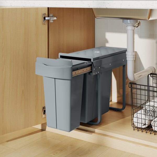 HOMCOM Cestino sotto lavello con 2 contenitori per riciclaggio estraibili da 20L+10L Grigio | Aosom Italy