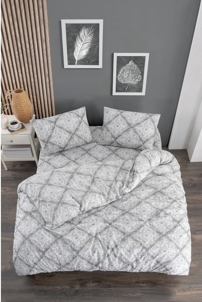 Set copripiumino e federa grigio per letto matrimoniale o esteso con lenzuolo incluso/4 pezzi 200x220 cm Geometric – Mila Home