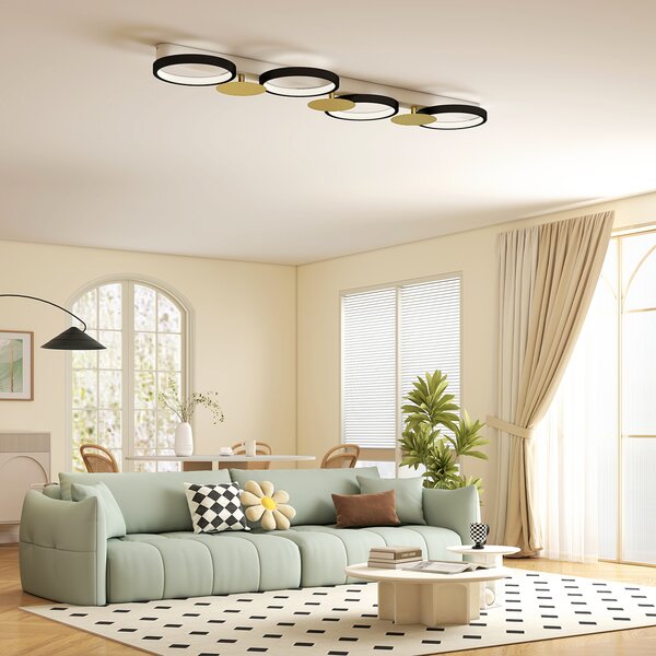 HOMCOM Lampada da Soffitto Dimmerabile con 4 Fari Telecomando Modalità Scena 1500 lm 38 W 3000K-6500K Nero e Dorato | Aosom Italy