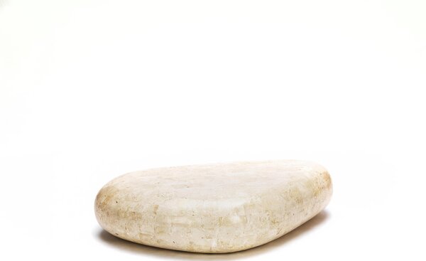 Tavolino Sasso Big Stone Decor E5, 123x74xh27 cm, Finitura Beige, Base Pietra Fossile White Agata, Struttura Interna Compensato Marino