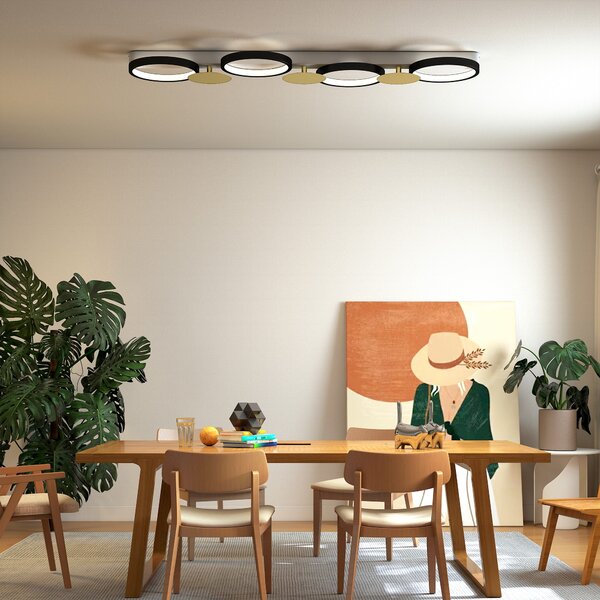 HOMCOM Lampada da Soffitto Dimmerabile con 4 Fari Telecomando Modalità Scena 1500 lm 38 W 3000K-6500K Nero e Dorato | Aosom Italy