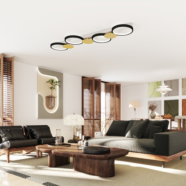 HOMCOM Lampada da Soffitto Dimmerabile con 4 Fari Telecomando Modalità Scena 1500 lm 38 W 3000K-6500K Nero e Dorato | Aosom Italy