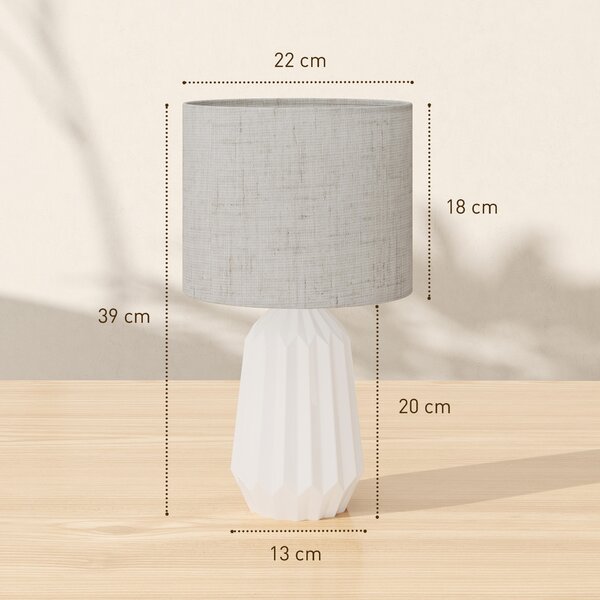HOMCOM Lampada da Tavolo con Base in Ceramica e Paralume in Lino Stile Retrò per Camera 40W Bianco e Beige | Aosom Italy
