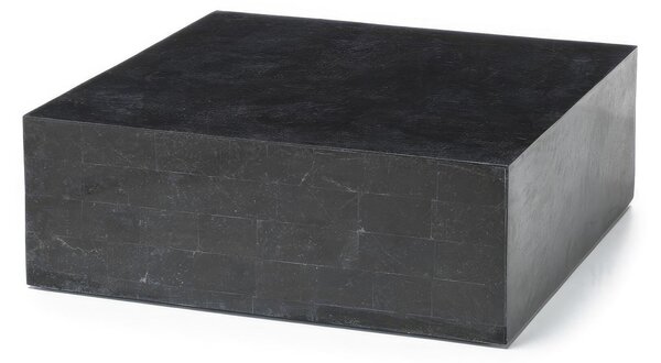 Tavolino Nanay Stone Decor E5, 80x80xH28 cm, Finitura Nero, Base in Pietra Fossile Black Stone