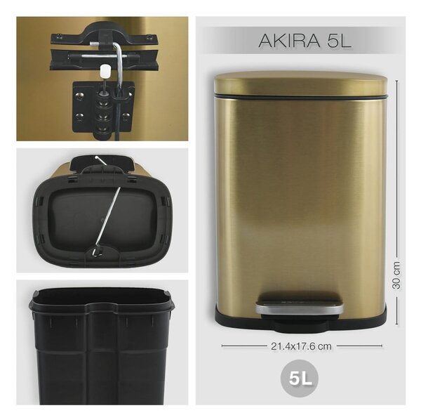 Cestino per la spazzatura oro opaco in acciaio con pedale 5 l Akira – Spirella