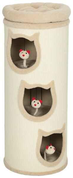 PawHut Torre Tiragraffi per Gatti Alta 96 cm con 3 Casette e Lettino Superiore Rimovibile e Lavabile, Crema | Aosom Italy