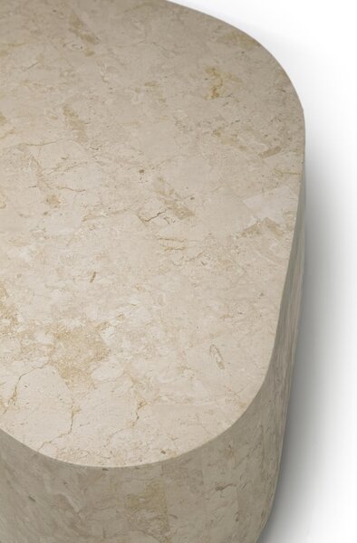Tavolino Trapezio Linea Stone Decor E5, 100x52xH28 cm, colore Beige, Base in Pietra Fossile White Agata, Struttura Interna in Compensato Marino