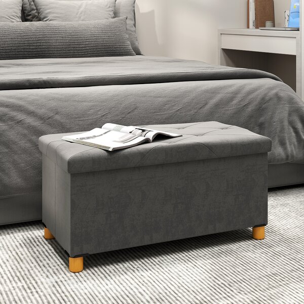 HOMCOM Panca Contenitore Capacità 67 L Rivestita in Velluto Carico 120 kg, 76x38x38 cm Grigio | Aosom Italy