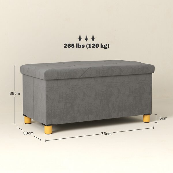 HOMCOM Panca Contenitore Capacità 67 L Rivestita in Velluto Carico 120 kg, 76x38x38 cm Grigio | Aosom Italy