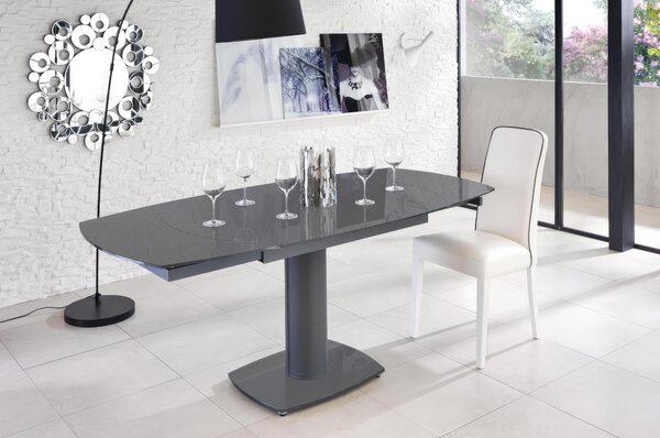 Tavolo Allungabile Kyoto Dimensioni chiuso 90x120 x h 76 cm , Aperto 180x h76 cm, Grigio, Vetro Temperato e Metallo - Linea Kitchen & Living