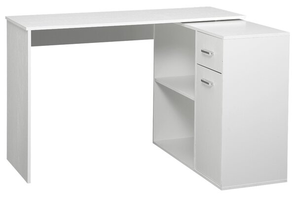 HOMCOM Scrivania angolare girevole 180°, con libreria, cassetto e armadietto, 117x82x74cm, Bianco | Aosom Italy