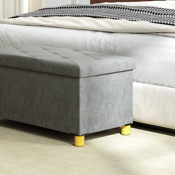 HOMCOM Panca Contenitore Capacità 67 L Rivestita in Velluto Carico 120 kg, 76x38x38 cm Grigio | Aosom Italy