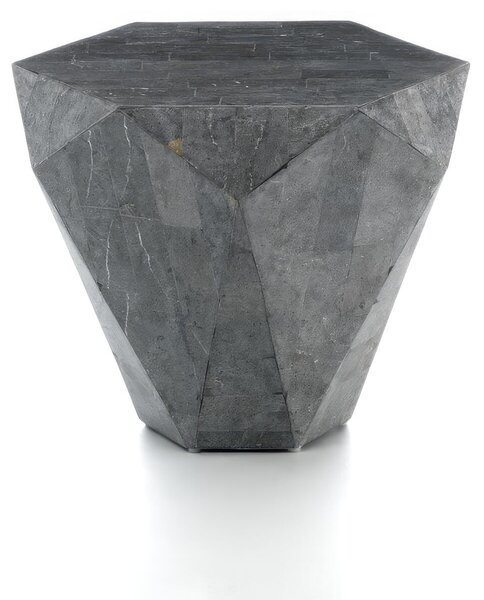 Tavolino Diamond Small Stone Decor E5 60x60xH50 cm, Finitura Grigio, Base in Pietra Fossile Gray Stone