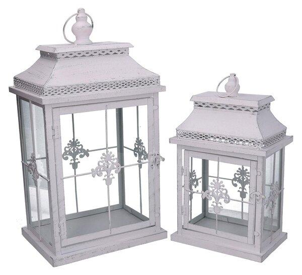 Set 2 Lanterne in Metallo bianco opaco argentata rettangolare
