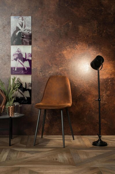 Sedia Brigitte Kitchen & Living 44x50xH84 cm, Seduta e Schienale Marrone, Gambe Nero, Similpelle e Metallo