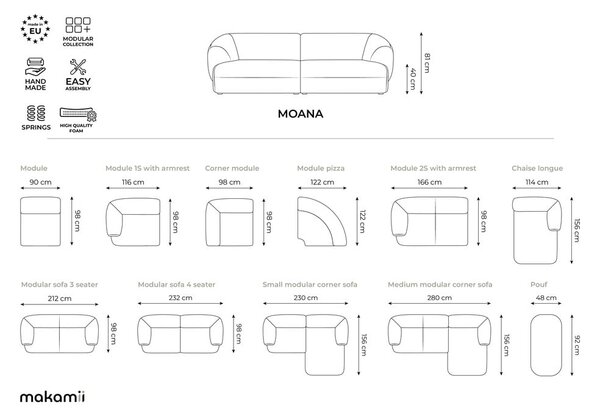 Divano angolare bianco (con penisola a sinistra) con rivestimento in velluto Moana – Makamii