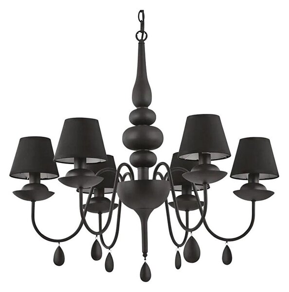 Ideal Lux - Lampadario a sospensione con catena BLANCHE 6xE14/4W/230V diametro 75 cm nero