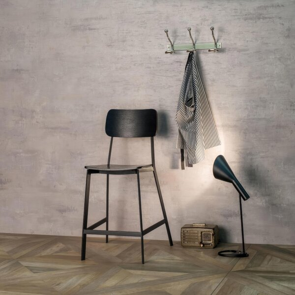 Sgabello in Legno Woody Design Twist 51x51.5xh97 cm, Colore Nero, Seduta e Schienale in Legno, Gambe in Metallo