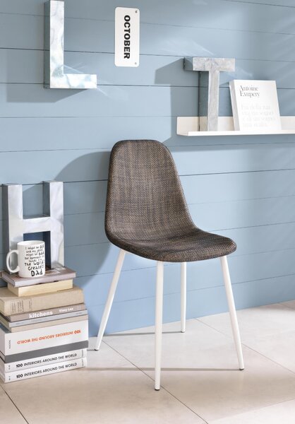 Sedia in Similrattan Martina Kitchen & Living 43x38xH86,5 cm, Seduta e Schienale Marrone, Gambe Bianche, Struttura in Metallo