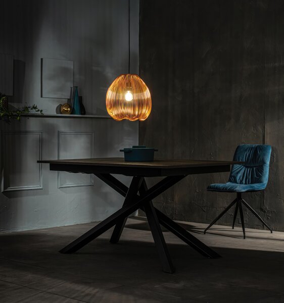 Lampada a Sospensione Jaula Design Twist 35x35xH150 cm, Paralume Ottone Lucido, Cavo e Rosone Nero, Materiale Metallo
