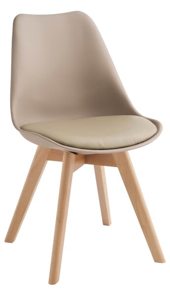 Sedia Carlotta Design twist 48,5x52xH82 cm, Seduta tortora, Schienale tortora, Gambe marrone, Materiale Similpelle, Polipropilene, Legno di faggio